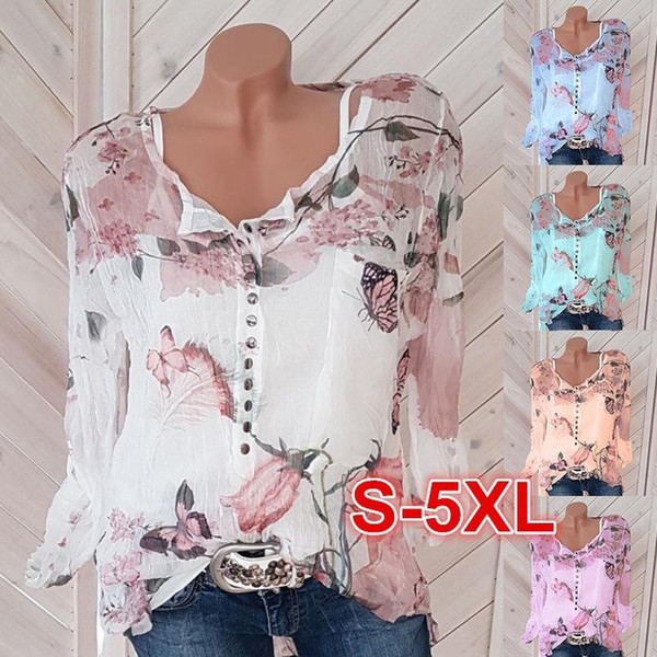 mens designer 2019 spring and summer new Popular long-sleeved printed shirt v-button blouse chiffon shirt