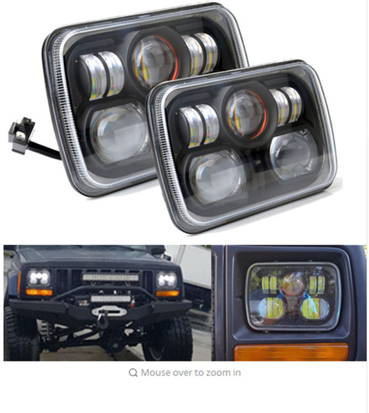 2 pcs Square Projector 7x6 5X7 inch LED Headlights H4 Light For Jeep Wrangler YJ Cherokee GMC