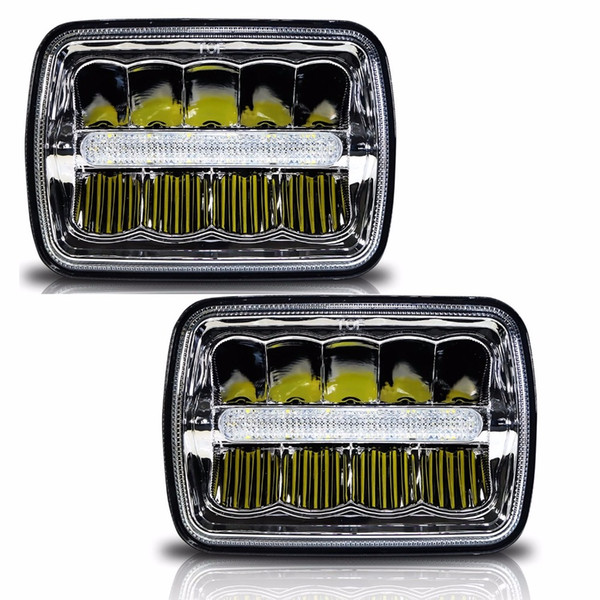 Square LED Headlight 7x6 5x7 High Low Beam Chrome Reflector Sealed Beam Replacement With DRL for Jeep Cherokee XJ Trucks 5