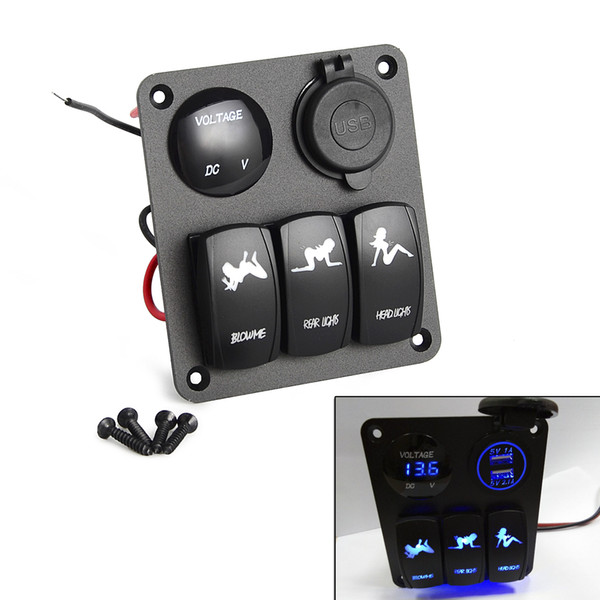 Wholesale- New 3 Gang Waterproof Car Circuit LED Rocker Switch Panel Breaker 2 USB Socket