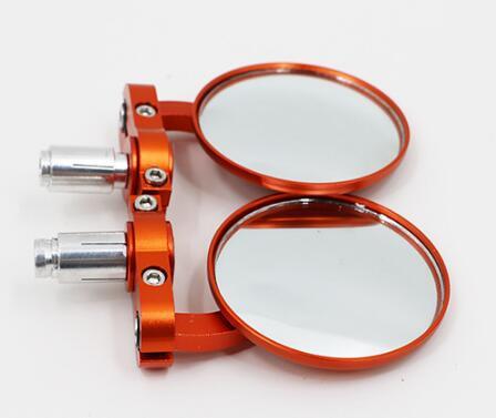 Motorcycle Handle Bar Mirror Aluminum Vintage Folding Hand Rear View Mirror Orange