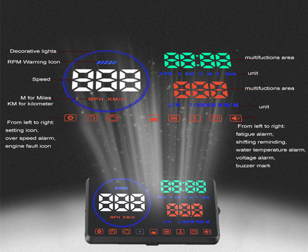 Head Up Display OBD2 Techstick 5.5 inch M9 Car HUD Heads Up Display with Reflective Board Display KM/h MPH Speeding Warning Fuel Consumptio