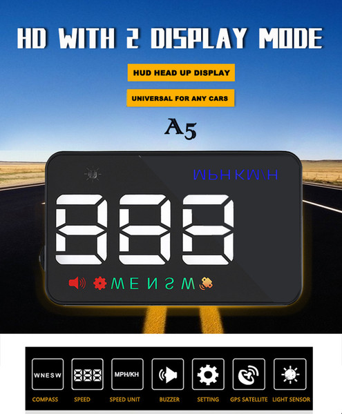 New arrival A5 3.5 inch GPS HUD Head up Display Vehicle alarm security stystem vs OBDII car windshield project driving