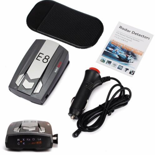 E8 Best Cheap Metal Car Radar Detector Full Band 360 Degrees Detect Scanning Voice Anti-Police English Russian Warning