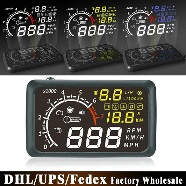 DHL/ 10PCS Universal Car HUD Head UP 5.5 LCD Display OBD ii Car Styling Car Kit fuel Overspeed KM/H