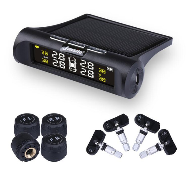 Car TPMS Tire Pressure Monitoring System Solar Charging HD Digital LCD Display Auto Alarm System Wireless With 4 Sensor