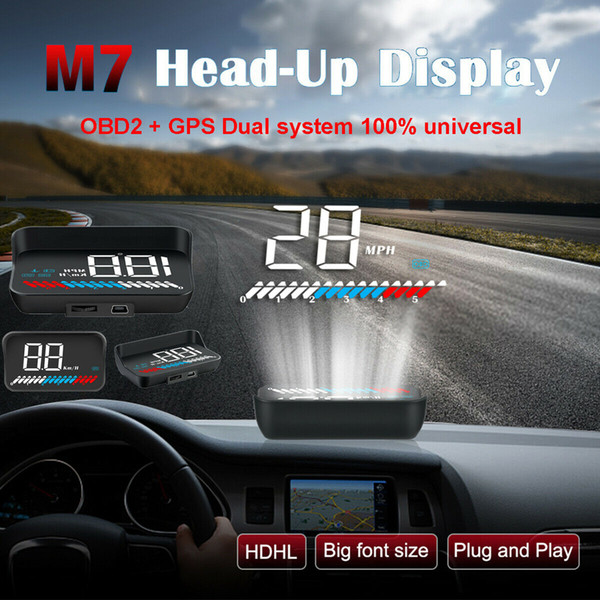 M7 OBDII OBD2 +GPS Dual System Universal Car HUD Head Up Display 3.5 inch Speed Alarm Warning Auto Smart Digital Meter Vehicle Trip Computer