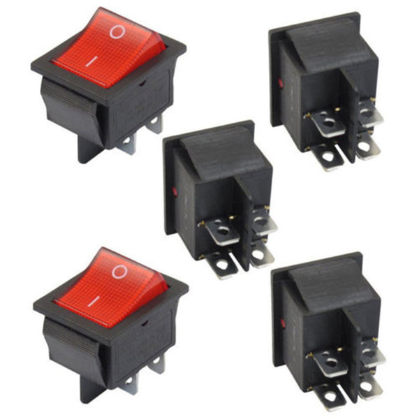 car 5pcs/set Illuminated Light Rocker Switch 4 Pin ON/OFF Red Rocker Switch 16A/250V 20A/125V