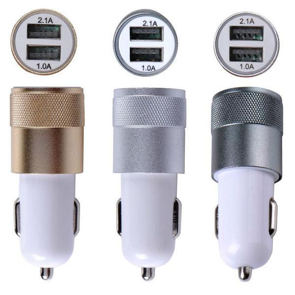 Alloy Aluminum Metal Dual USB Port Car Charger Universal 2.1A + 1A for Apple iPhone iPad iPod Samsung Galaxy Motorola Droid Nokia Htc MQ200