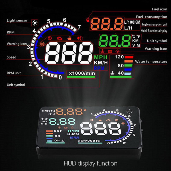 5.5''LCDBlack Car HUD A8 Head Up Display OBD II OBD2 Projector Speed Warning System VP