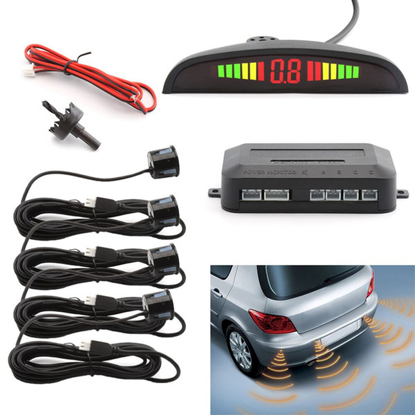 Car LED Parking Sensor Assistance Reverse Backup Radar Monitor System Backlight Display+4 Sensors car Alarm & Security GGA265 50PCS