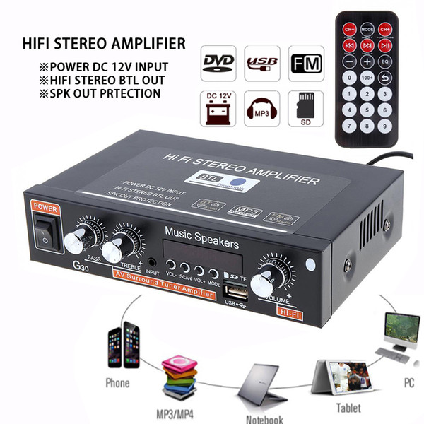 12V Hi Fi Stereo Audio Amplifier With Bluetooth DVD USB FM MP3 SD for car