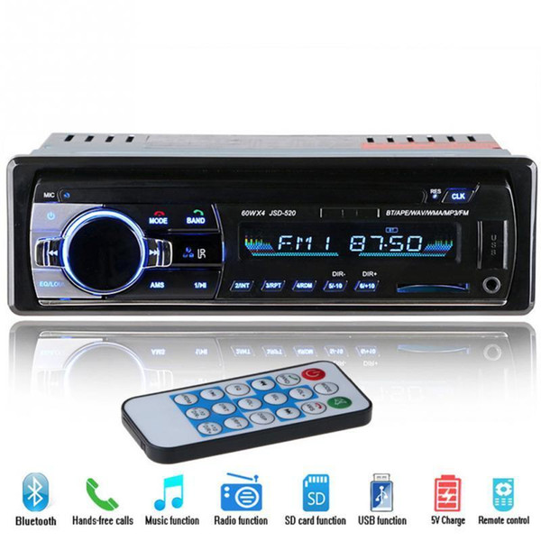 HOT 12V Bluetooth Car Stereo FM Radio MP3 Audio Player 5V Charger USB SD AUX Auto Electronics Subwoofer In-Dash 1 DIN Autoradio