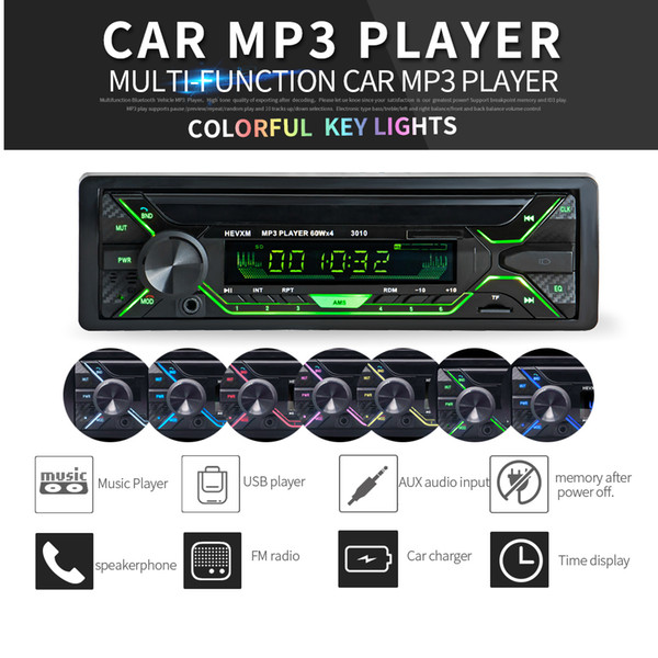 12V 1 DIN In-Dash Bluetooth 7 Color Light Car Stereo FM Radio MP3 Audio Player Aux Input SD USB MP3 CAU_02C