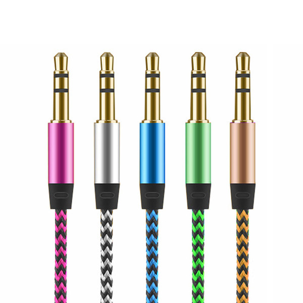 Car 1m 3.5mm Wave AUX Extension Male to Male Stereo Car Nylon Cord Jack For Samsung phone PC MP3 Headphone Speaker