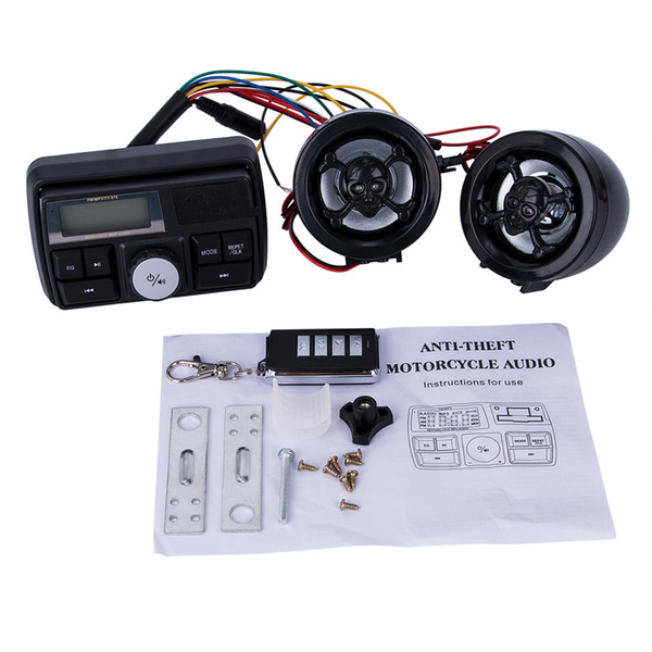 Freeshipping Waterproof Radio for Motorcycle Audio FM TF MP3 USB/SD Handle Bar Stereo 2 Speakers Car Sound System Alarm Motorbike Anti-Theft