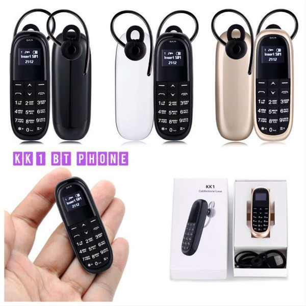 KK1 Headphone Cell Phone Low Radiation Handsfree 0.66 Inch Tiny Screen Car Bluetooth Dialer Magic Voice Ultra Thin DHL-Shipping