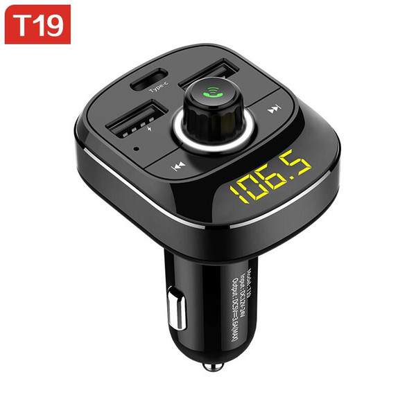 T19 Car MP3 Player Wireless Bluetooth 4.1 Car Charger Bluetooth FM Transmitter Adapter Car Type-c Dual USB Mobile Phone Chargers