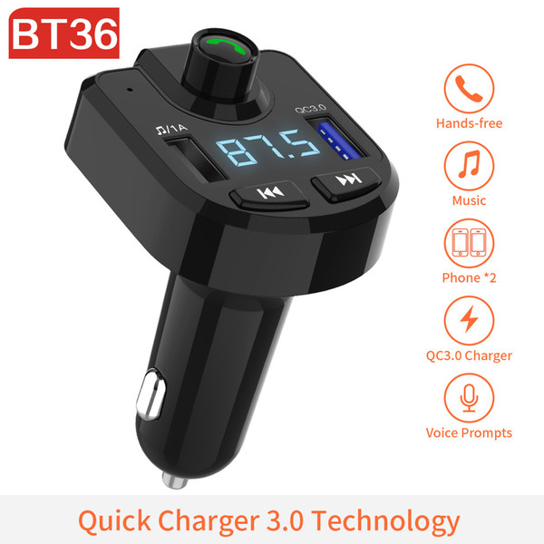 BT36 Car FM Transmitter Audio QC 3.0 Quick Dual USB Charger Car Bluetooth Kit Wireless Handsfree TF Card U Disk MP3 Player