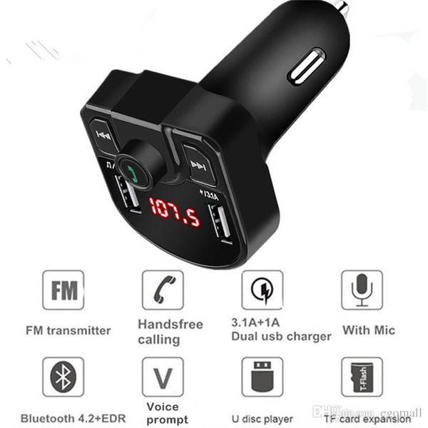 Bluetooth 4.2 MP3 Player Handsfree Car Kit FM Transmitter support TF Card U disk QC2.0 3.1A Fast Dual USB Charger Power Adapter