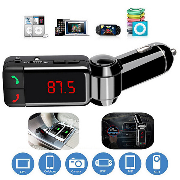 BC06 Bluetooth Car Charger FM Transmitter Handsfree Flash Card MP3 Play Dual USB Charger Port LED Digital Display AUX Line Audio Input