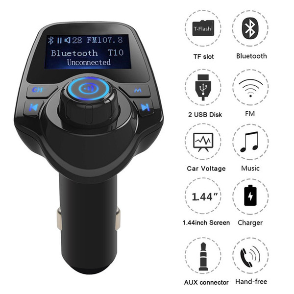 Bluetooth FM Transmitter, Wireless Radio Transmitter Adapter Car Kit with 1.44 Inch Large Screen, Hands Free Calling and Music Player Suppor