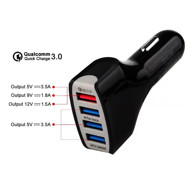 2019 4 Port USB Car Charger Adapter Quick Charge 3.0 Fast Charging For iPhone Samsung DHL UPS Free Shipping