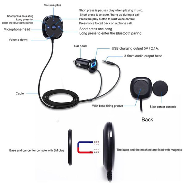 USB2.0 Bluetooth Wireless Car Adapter Kit Hands-free Talking Car Audio Receiver Built-In Mic Music Controller Stereo Sound