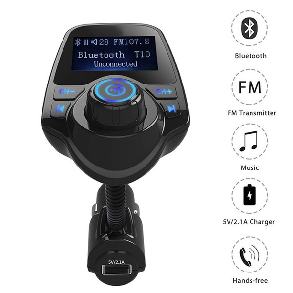 T10 Car Wireless MP3 FM Transmitter LCD Display Bluetooth V3.0+EDR Handsfree Kit Support U Disk FLAC TF Card Handsfree Calling in Retail Box