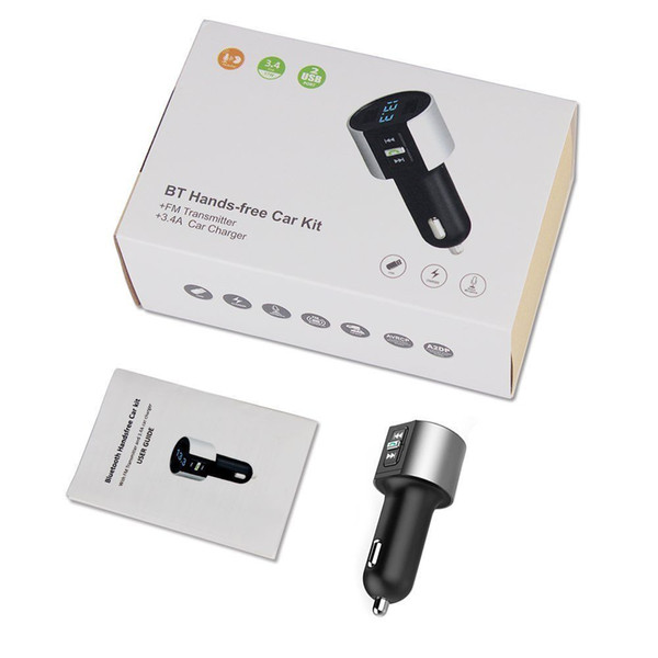 DHL TOP-Quality Wireless Car Bluetooth FM Transmitter Radio AdapterCar USB Charge Kit Black MP3 Player LED Digital Display