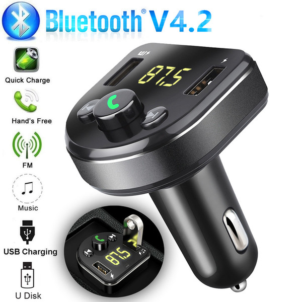 Bluetooth 3.0 MP3 Player Handsfree Car Kit FM Transmitter LED screen 5V/2.1A Fast Dual USB Charger Power Adapter 1119