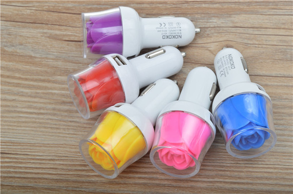 NEW hot selling Rose LED Car Charger Universal Dual USB Car Charge Adapter For iphone 6 plus 5s Samsung S5 note 3 4 Tablet Free shipping