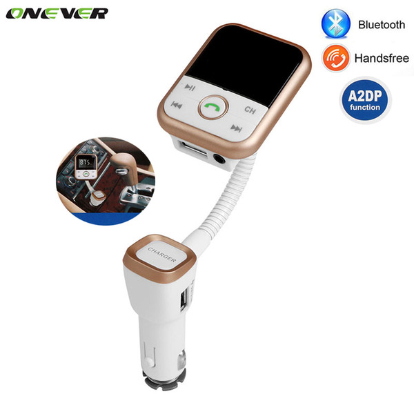 Wholesale-A2DP Bluetooth Car Kit MP3 Player Handsfree Wireless FM Transmitter Radio Adapter With LCD Remote Control For SmartPhone 1PCS