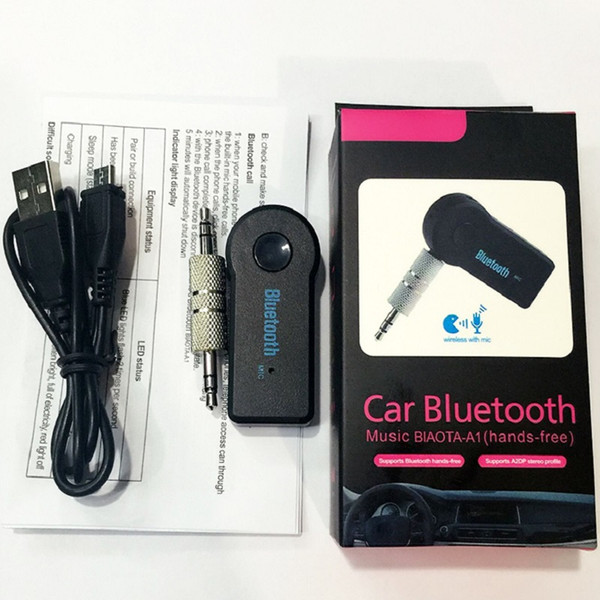 Universal 3.5mm Bluetooth Car Kit A2DP Wireless AUX Audio Music Receiver Adapter Handsfree with Mic For Phone MP3 Retail Box