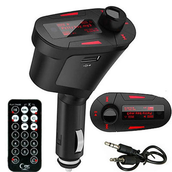 New Pipe shape Car Kit MP3 Player Wireless FM Transmitter Modulator USB for SD LCD Remote Red Hot Selling Red Light