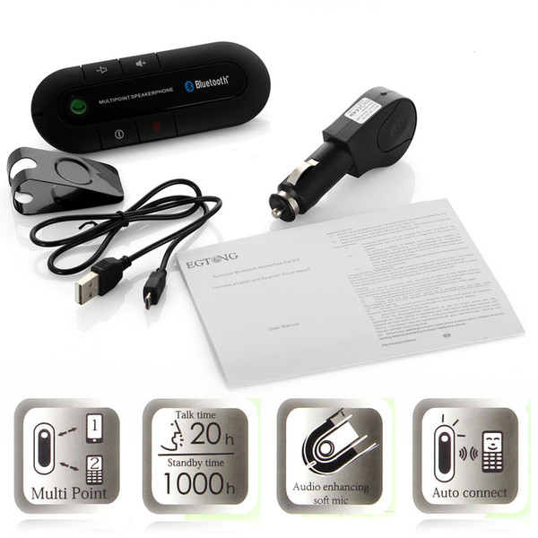 2014 New Wireless Bluetooth Handsfree car kit Speaker For Phone With retail package ,1* Car Charger, 1*USB cable, 1*User Manual and 1*Clips