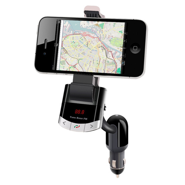 Wholesale-Bluetooth Car Kit FM Transmitter Phone Mount Car Holder With Handsfree Calling Cigarette Lighter Charging for iPhone Samsung