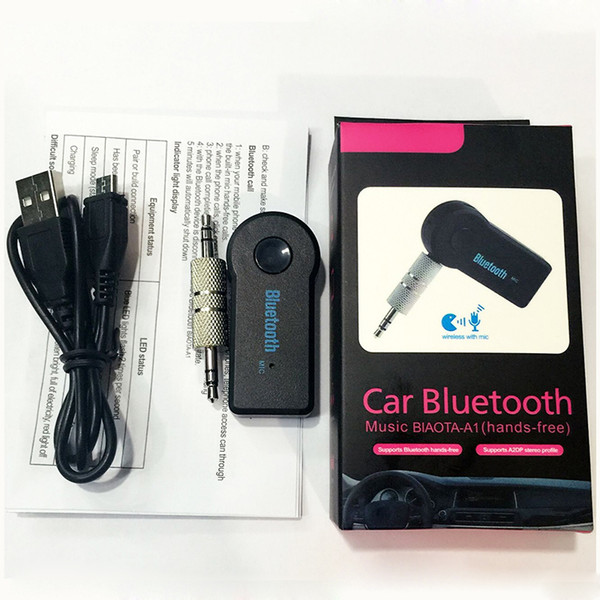 Universal 3.5mm Bluetooth Car Kit A2DP Wireless AUX Audio Music Receiver Adapter Handsfree with Mic For Phone MP3 Retail Box