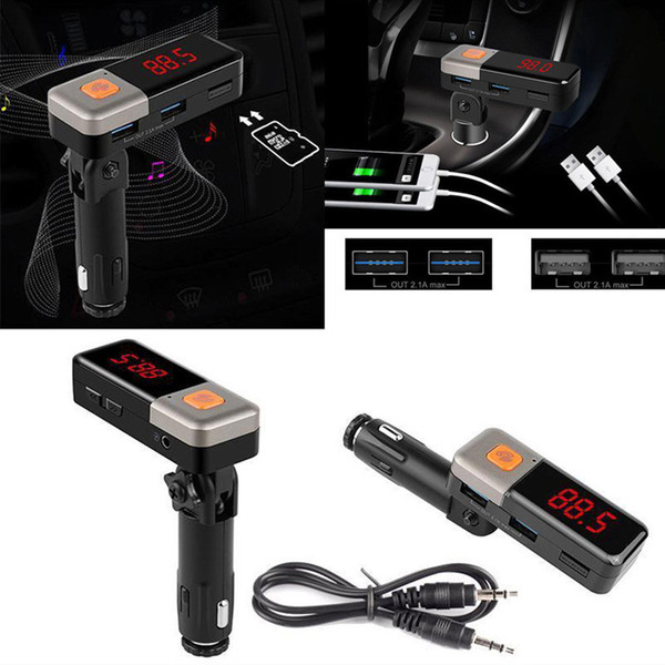 Car Charger Dual USB Aux Audio MP3 Player FM Transmitter Current Voltage LED Display Adjustable Angle BC11 Wireless Bluetooth