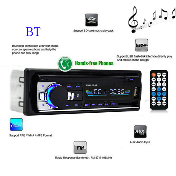 Hot Sale 1 Din Bluetooth Car Radio Stereo MP3 Player 12V Autoradio AUX-IN MP3 FM USB JSD520 Bluetooth Car Audio Player