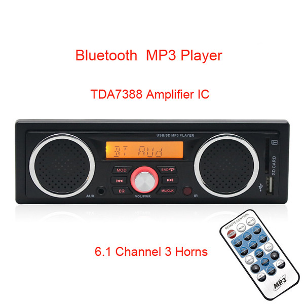 eClouds Newest 12V 6.1 Channel Bluetooth Car MP3 Player Car Audio Support FM Radio USB SD Card With Three Horn 8236