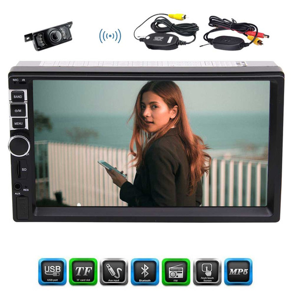 Wireless Camera Eincar 7'' Touch Screen HD Bluetooth Car Stereo Radio MP5 Player Double 2Din In Dash with FM/MP3/USB/AUX Video