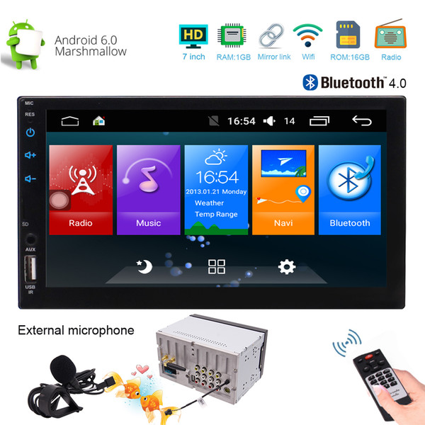 7'' Android 6.0 Marshallow Car Stereo 2 Din in Dash GPS Navigation Radio Bluetooth Autoradio Headunit Touchscreen WIFI USB AUX Mirror