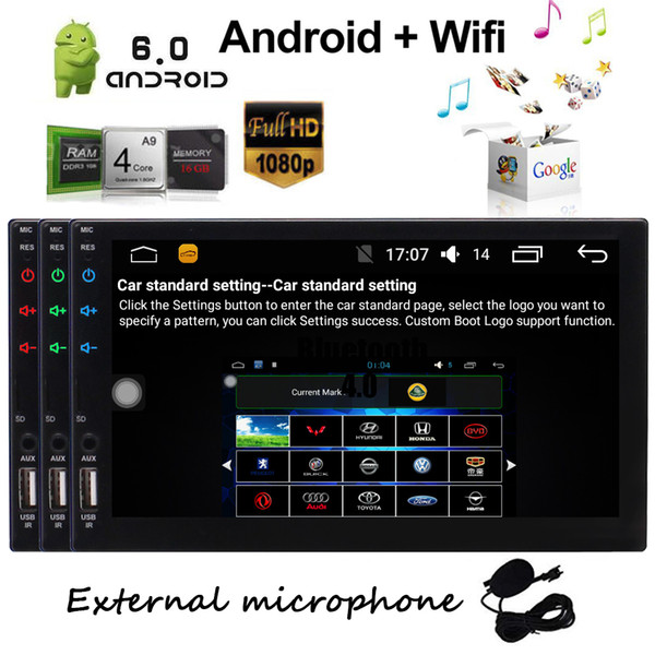 EinCar Android 6.0 7'' Quad Core Head Unit Double 2 Din Car Stereo GPS Navigation Player In Dash Car WiFi Radio Bluetooth