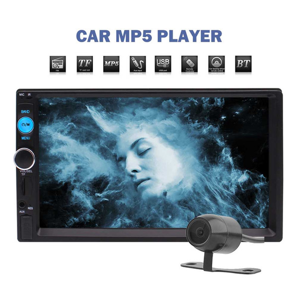 7'' Touch Screen Car Stereo MP5 Player Double Din Head Unit FM Radio Bluetooth Hands-free AUX In Audio/Video Playback IR Remote Control