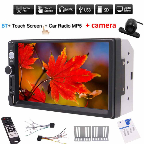 Rearview camera+Double din 2din car MP5 player 7'' digital Capacitive touchscreen in dash car PC system headunit no DVD cd player FM Radio