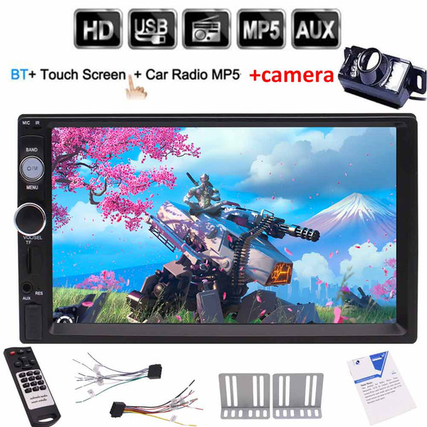 Backup camera+Double 2 DIN Car Radio Stereo 7'' Capacitive TouchScreen Bluetooth USB/TF(up to 32GB) MP5 Player in dash car pc system