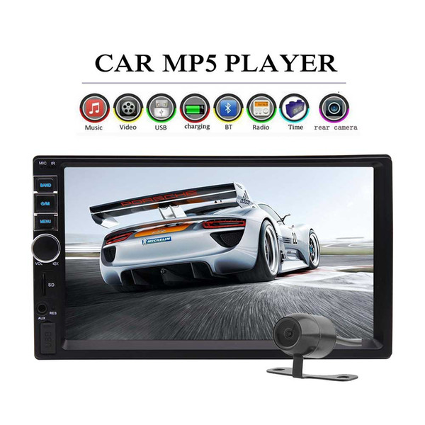 Bluetooth 7'' 2 Din Car Stereo In-Dash HeadUnit Car Video MP5 MP3 Player Radio Car Audio Receiver Aux Input TF card FM+Backup Camera