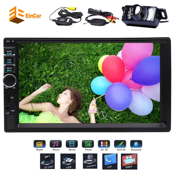 Wireless Backup Camera EinCar MP5 Player Double 2 Din in Dash Car FM Radio 7'' Stereo Video Audio System Bluetooth USB SD TFT