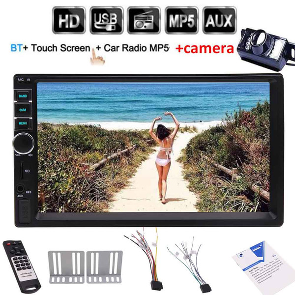 Backup camera+Universal 7'' 2 Din Bluetooth Car Audio MP5 Player double din head unit car PC system HD TouchScreen In Dash Media Stereo